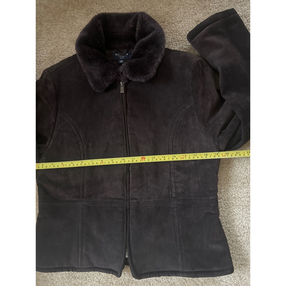 Sonoma Life Style Brown Suede Leather Jacket Faux Fur Trim Zip Front Womens M - Picture 6 of 8
